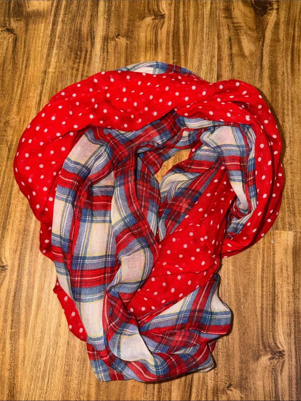 Jools & Eko infinity scarf Red Polka Dot Plaid lightweight accessory packable